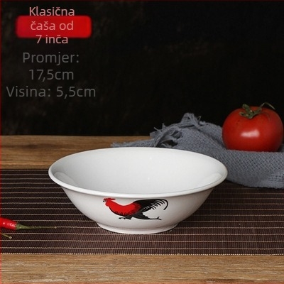 Porcelanska zdjelica s pijetlom i cvjetnim uzorkom, okruglog oblika, pogodna za mikrovalnu pećnicu, premaz preglazura, prvoklasna kvaliteta