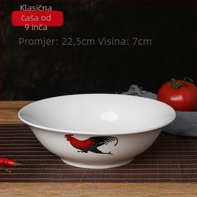 Porcelanska zdjelica s pijetlom i cvjetnim uzorkom, okruglog oblika, pogodna za mikrovalnu pećnicu, premaz preglazura, prvoklasna kvaliteta