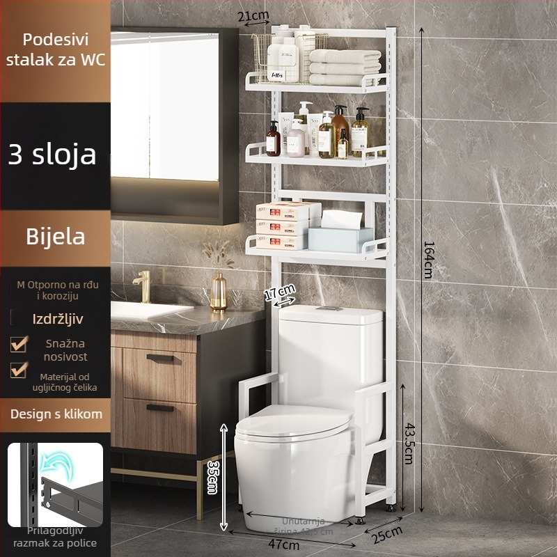 Longxia 0173-S012 3-etasni podni ormar za kupaonicu za WC i perilicu, nosivost 20 kg, završna obrada pečenim lakom