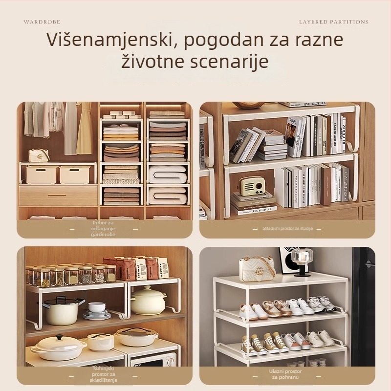 Ormar s podijeljenim policama za skladištenje, od karbonskog čelika, bez bušenja, moderni minimalistički stil, 1 sloj