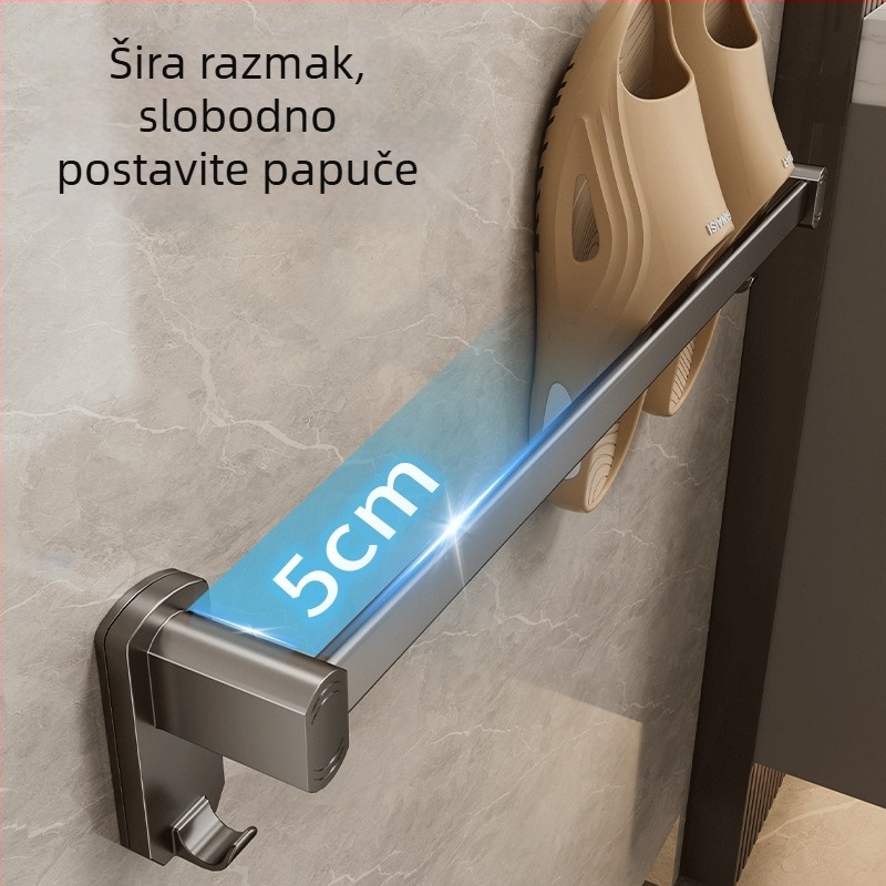 Zidni držač za papuče, bez bušenja, s odvodom, od ugljičnog čelika + ABS, 1 razina, kupaonica