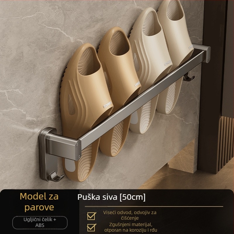 Zidni držač za papuče, bez bušenja, s odvodom, od ugljičnog čelika + ABS, 1 razina, kupaonica