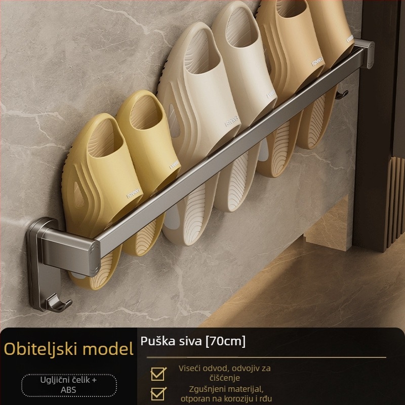 Zidni držač za papuče, bez bušenja, s odvodom, od ugljičnog čelika + ABS, 1 razina, kupaonica