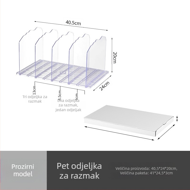 Stolni organizator za skladištenje s 3-slojim dijelnikom, od plastike, sklopiv i prijenosni, bez bušenja