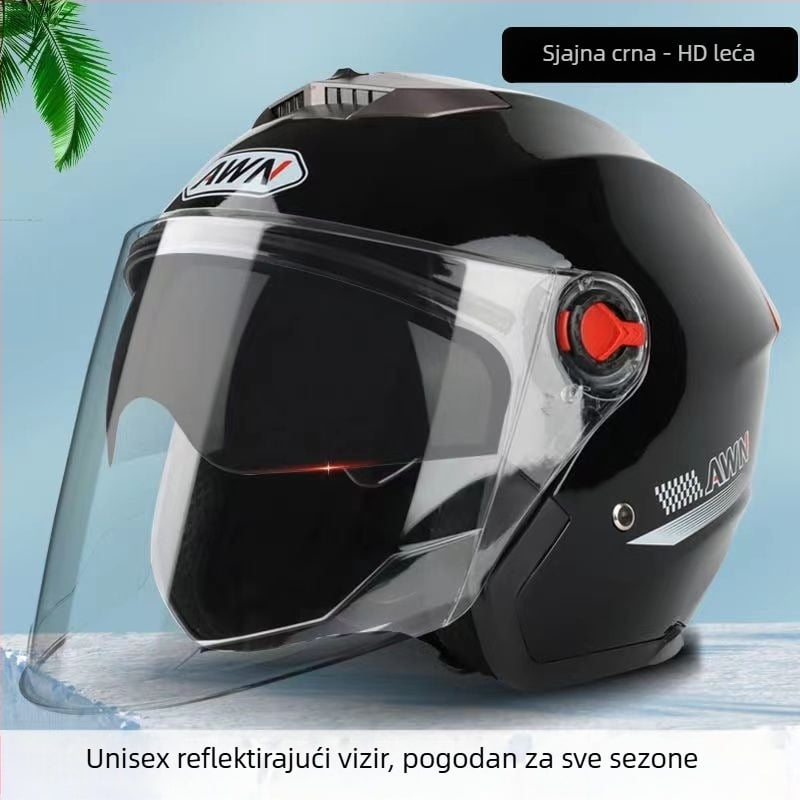 AWN kaciga 3/4 s dvostrukom vizir, ABS, 3C certifikat, sve sezone, za električna vozila i dnevna putovanja