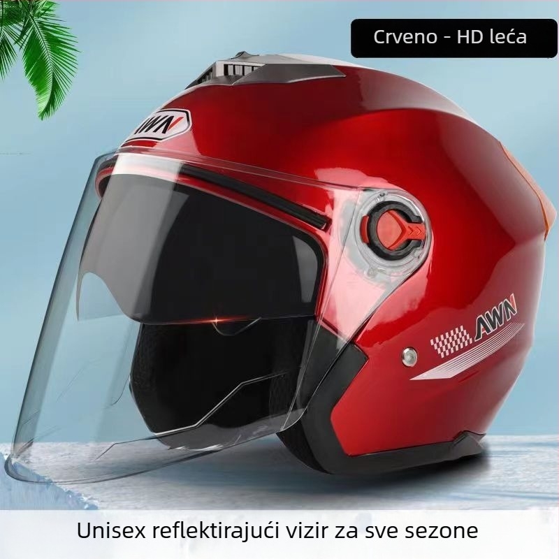 AWN kaciga 3/4 s dvostrukom vizir, ABS, 3C certifikat, sve sezone, za električna vozila i dnevna putovanja