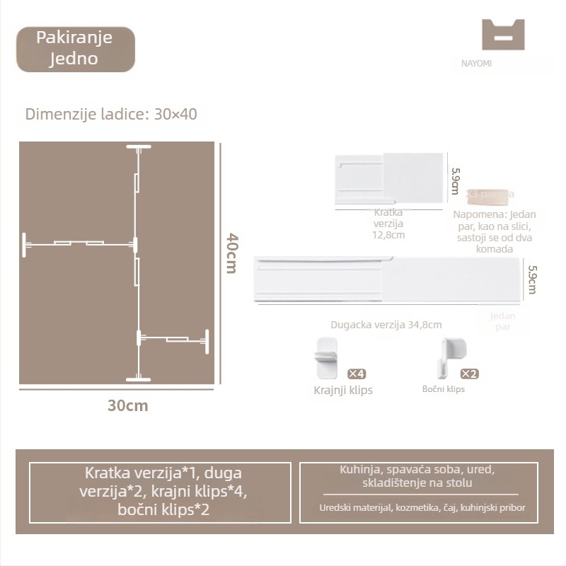 Plastični organizator kuhinjske ladice s teleskopskim dijeličem, japanski stil, zidna montaža usisnim držačima, 1 sloj, Mai Qi