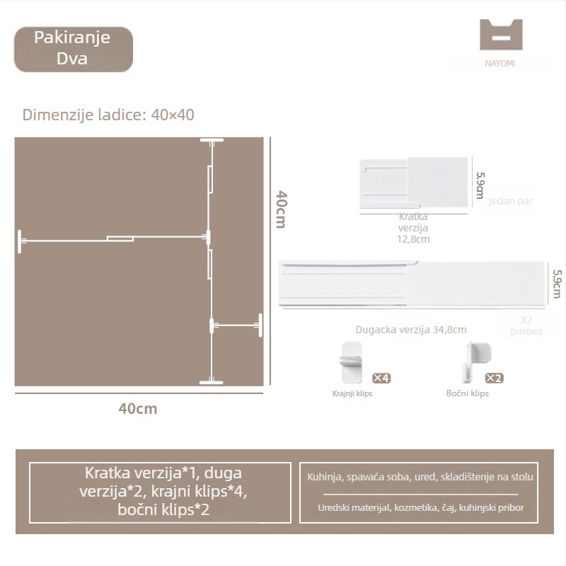 Plastični organizator kuhinjske ladice s teleskopskim dijeličem, japanski stil, zidna montaža usisnim držačima, 1 sloj, Mai Qi