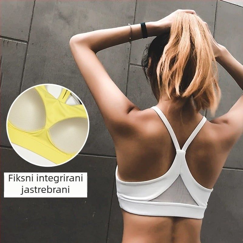 Anran sportski grudnjak od najlona, brzo sušenje, 3/4 košarica, fiksni dvostruki naramenice, sjajan dizajn, za trčanje i fitness