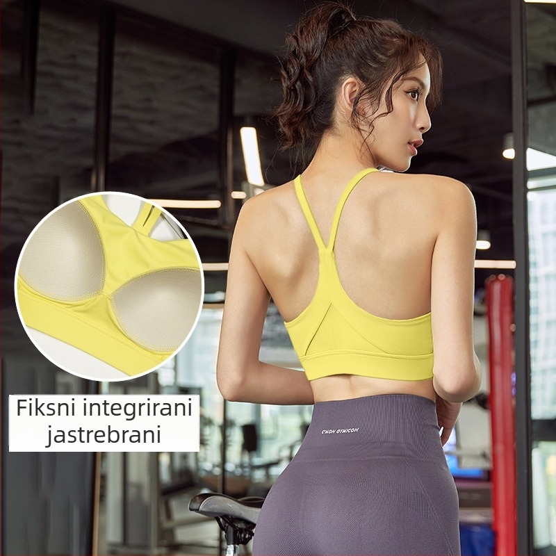 Anran sportski grudnjak od najlona, brzo sušenje, 3/4 košarica, fiksni dvostruki naramenice, sjajan dizajn, za trčanje i fitness