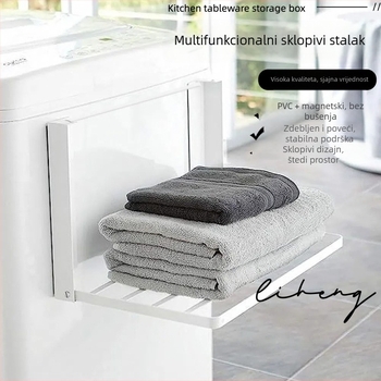 Magnetični sklopivi zidni regal za perilicu i hladnjak, bez instalacije, od željeza, 1 polica, moderan minimalistički stil, pogodan za kupaonicu i praonicu