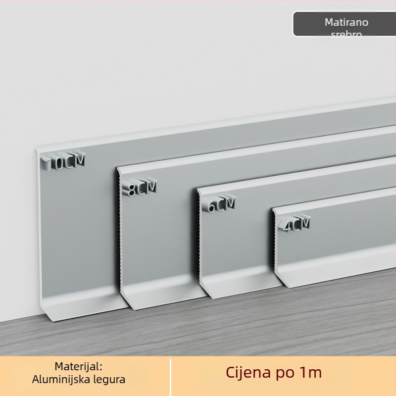 Aluminijska lajsna s integriranim ljepilom – montaža ljepilom bez bušenja, ploski moderni minimalistički stil