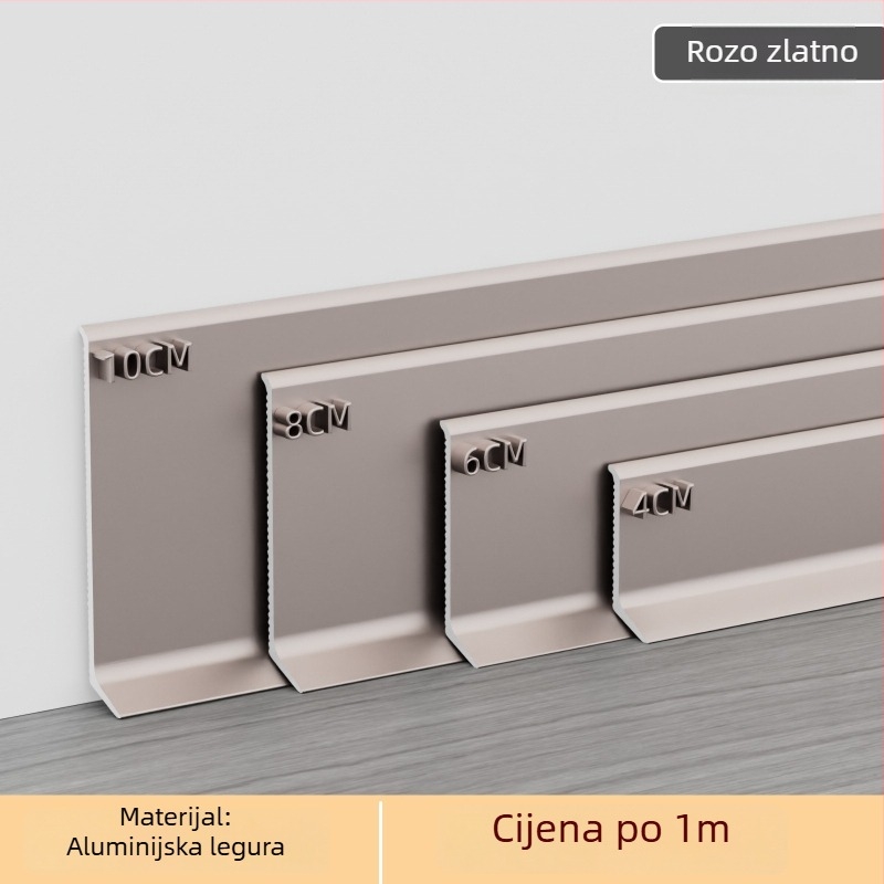 Aluminijska lajsna s integriranim ljepilom – montaža ljepilom bez bušenja, ploski moderni minimalistički stil