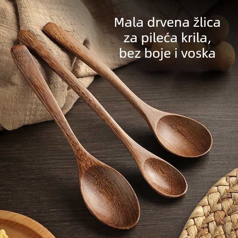 Drvena kuhinjska žlica s dugim držkom, pogodna za hranu, bez laka, otporna na visoke temperature