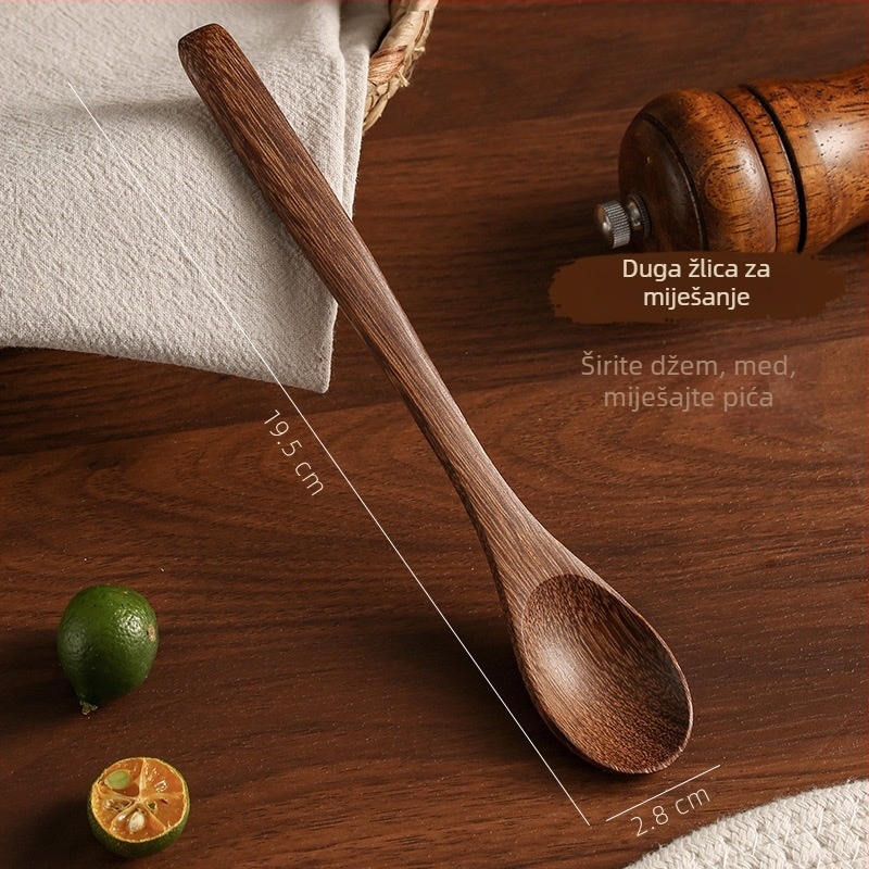 Drvena kuhinjska žlica s dugim držkom, pogodna za hranu, bez laka, otporna na visoke temperature