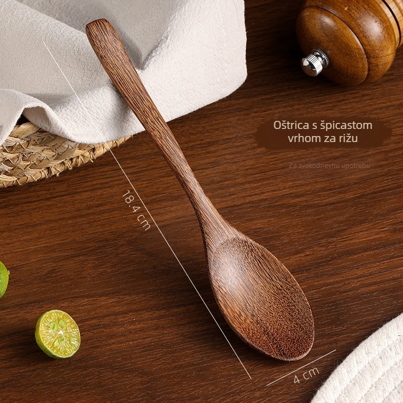 Drvena kuhinjska žlica s dugim držkom, pogodna za hranu, bez laka, otporna na visoke temperature