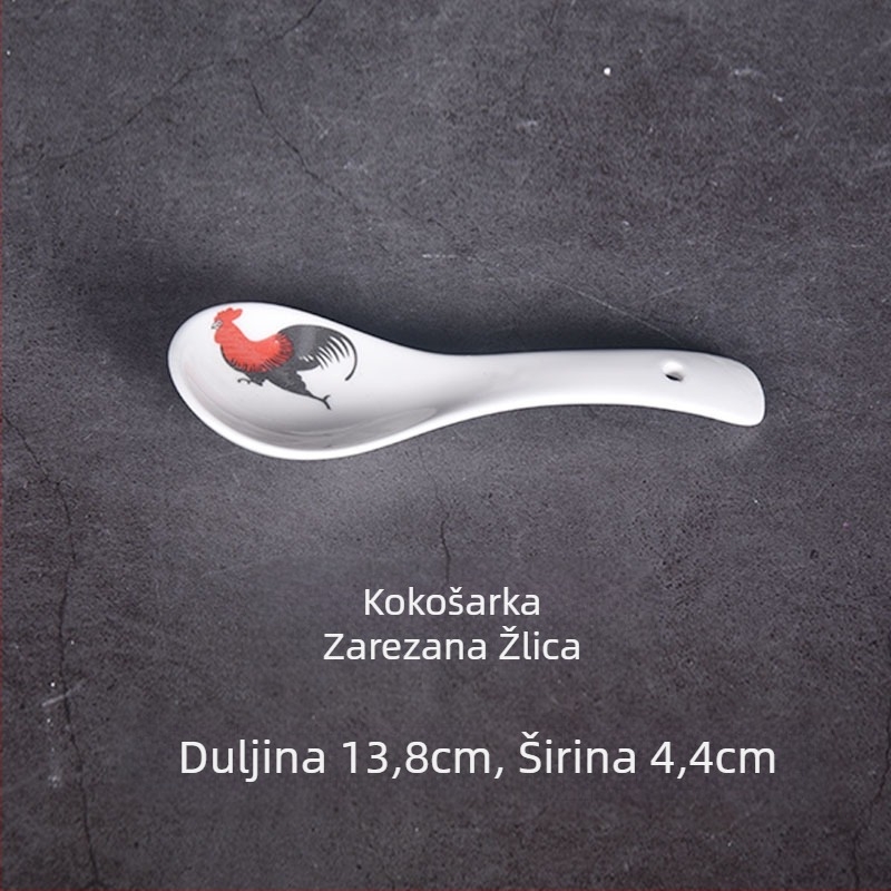 Keramička juha žlica s dugim držalom, Bone China, moderni minimalistički stil, cvjetni uzorak