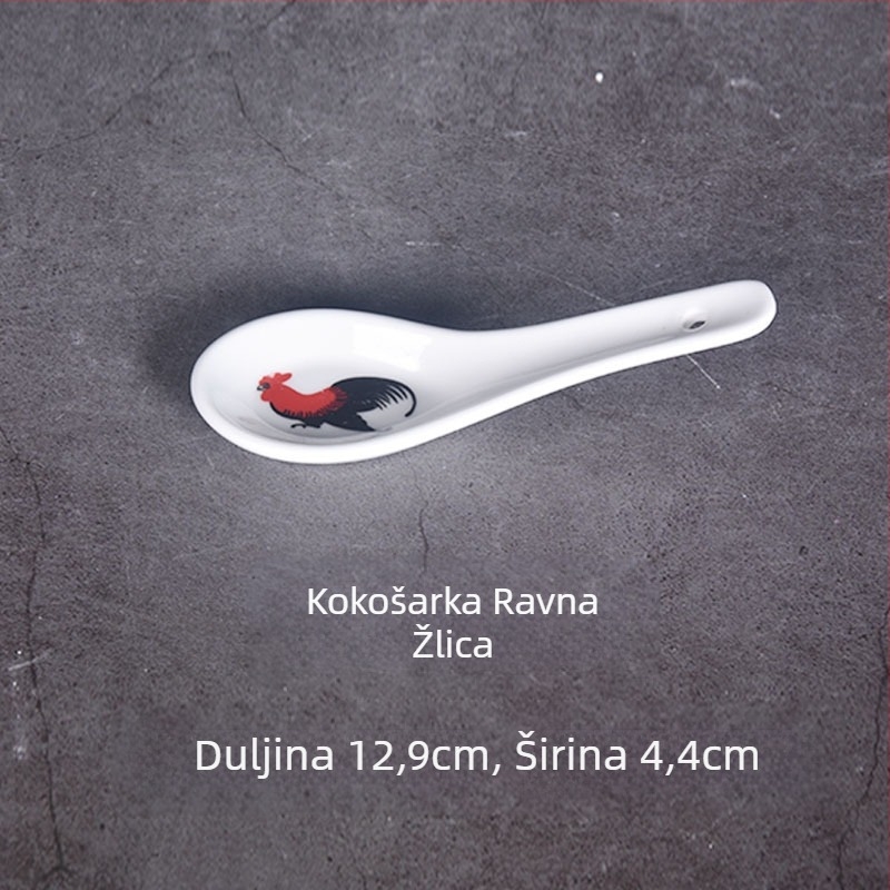 Keramička juha žlica s dugim držalom, Bone China, moderni minimalistički stil, cvjetni uzorak