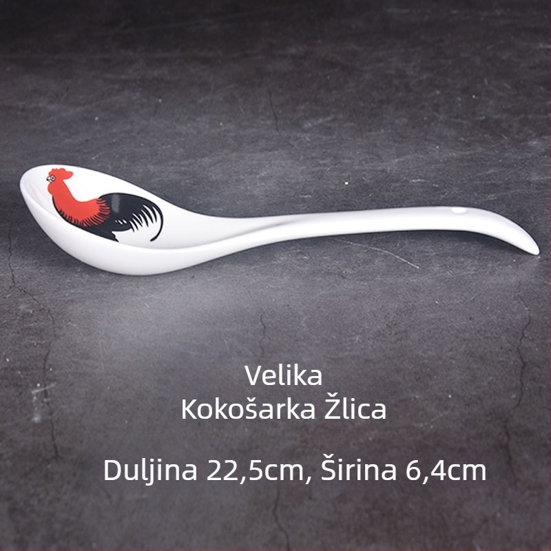Keramička juha žlica s dugim držalom, Bone China, moderni minimalistički stil, cvjetni uzorak
