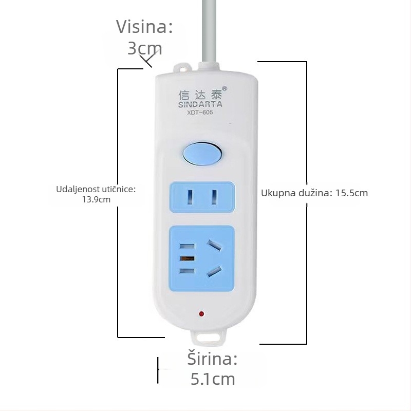 Produžni blok s bakrenim vodovima, 10A, 100-250V, 2000W, kućište od otpornog PP-a