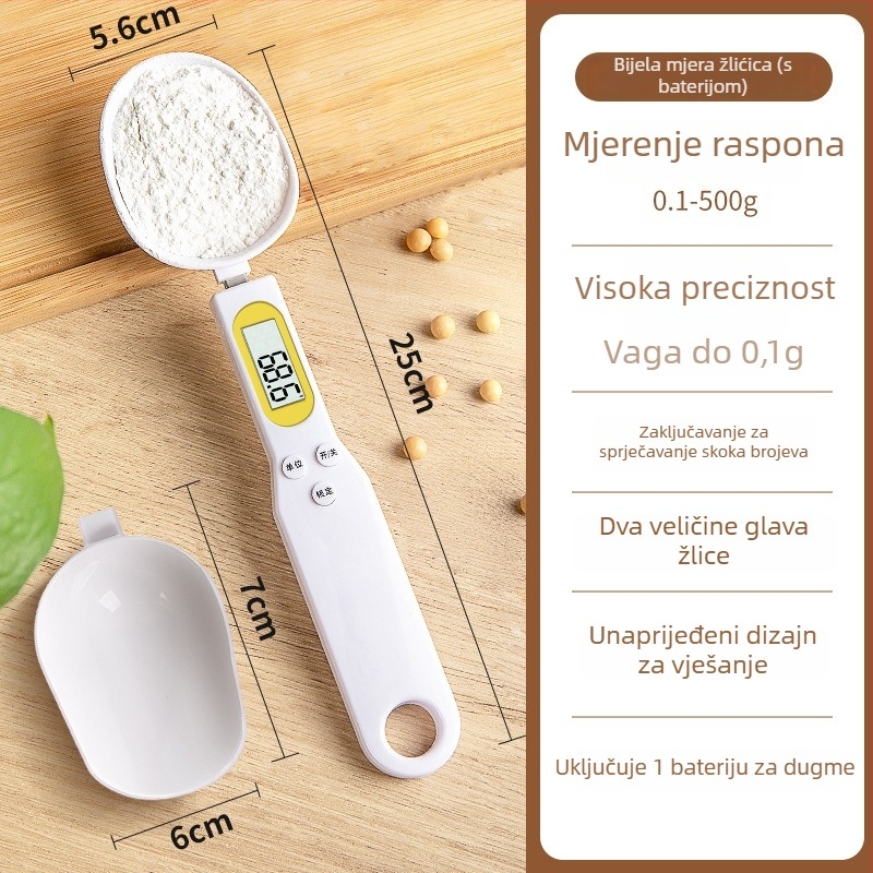 Elektronička kuhinjska vaga s preciznim mjerenjem u gramima i mjericom, ABS materijal