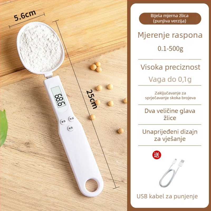 Elektronička kuhinjska vaga s preciznim mjerenjem u gramima i mjericom, ABS materijal