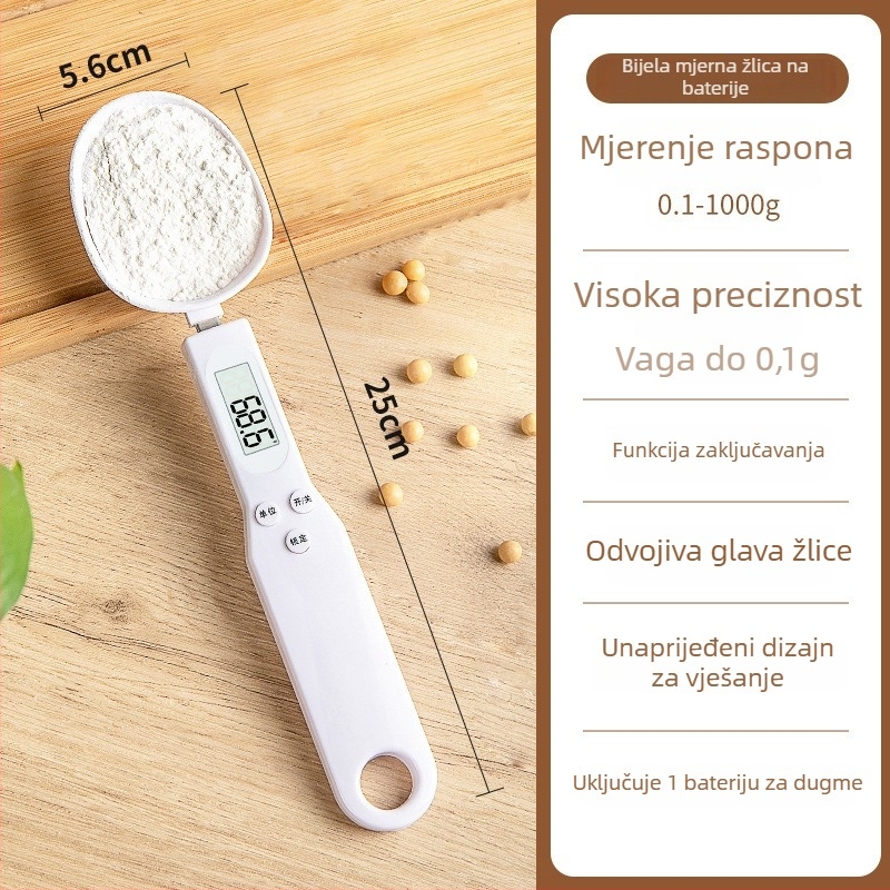 Elektronička kuhinjska vaga s preciznim mjerenjem u gramima i mjericom, ABS materijal