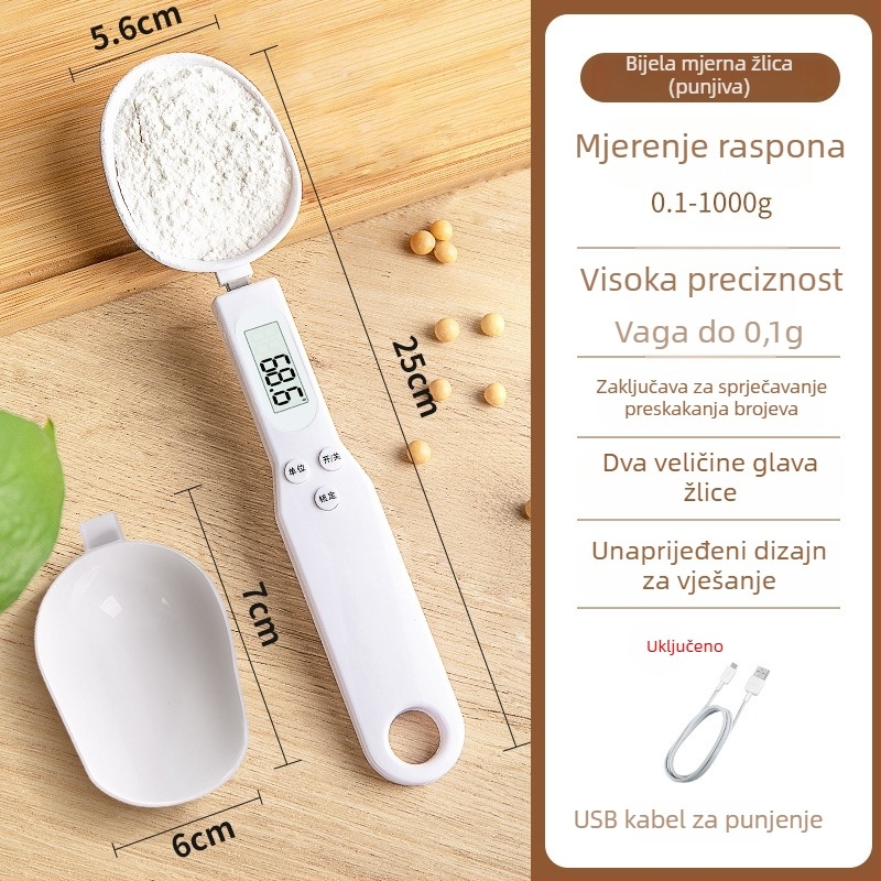 Elektronička kuhinjska vaga s preciznim mjerenjem u gramima i mjericom, ABS materijal