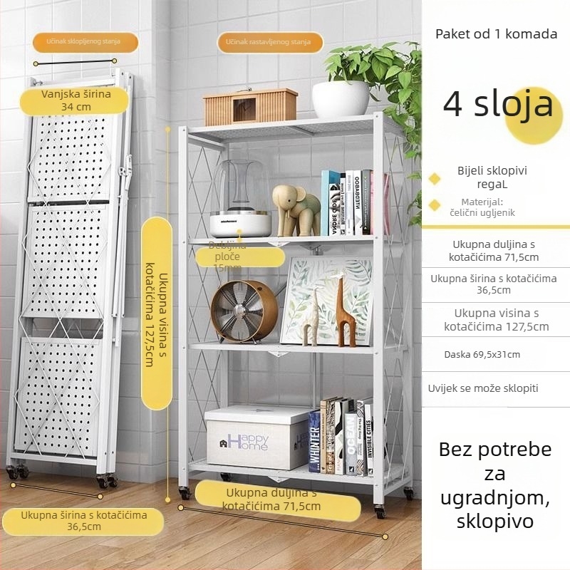 Sklopivi, rotirajući i pomični bez ugradnje, 5-etasni regal za knjige od karbonskog čelika