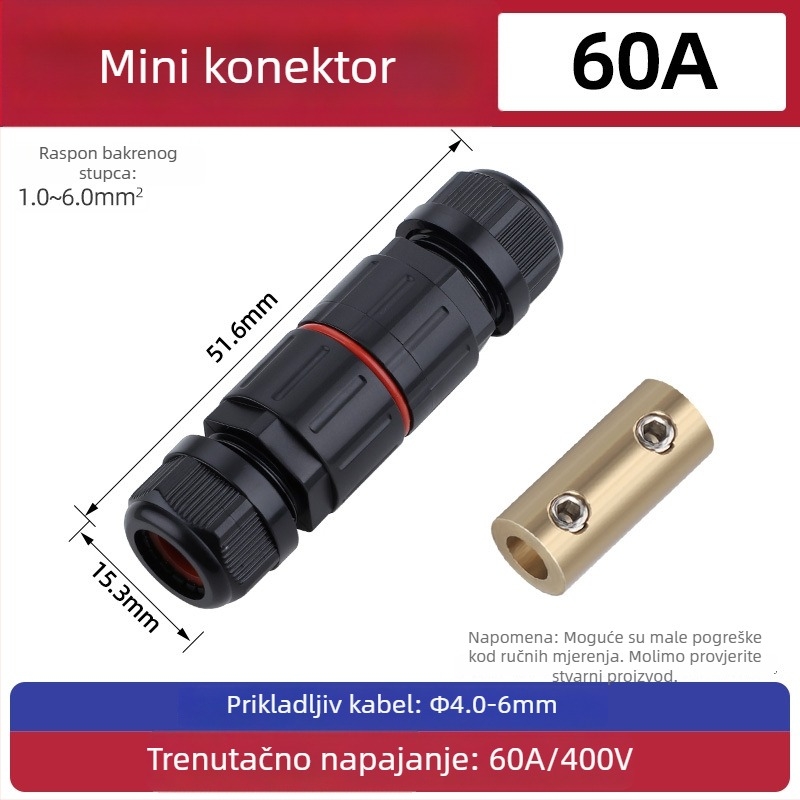 Mini vodootporan konektor za vanjsku upotrebu s pass-through — Cow Hours