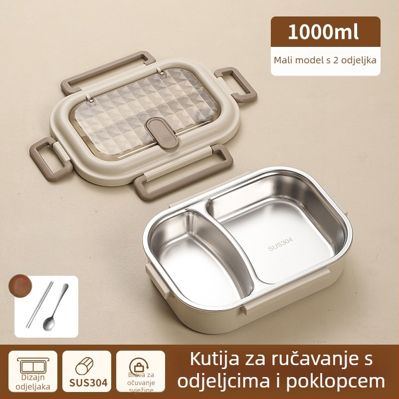 Kutija za užinu – 304 nehrđajući čelik + PP, izolirana, mikrorazina sigurn, 1–2 L, jedno/dvostruko sloj