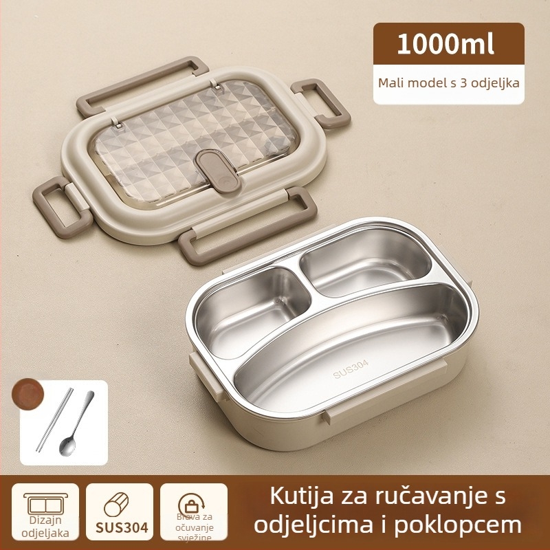 Kutija za užinu – 304 nehrđajući čelik + PP, izolirana, mikrorazina sigurn, 1–2 L, jedno/dvostruko sloj