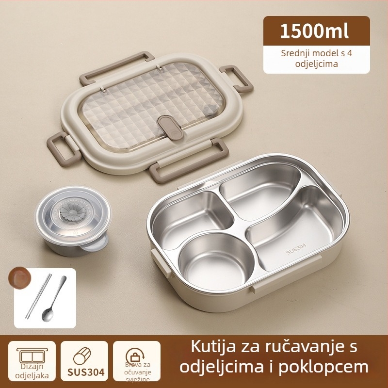 Kutija za užinu – 304 nehrđajući čelik + PP, izolirana, mikrorazina sigurn, 1–2 L, jedno/dvostruko sloj