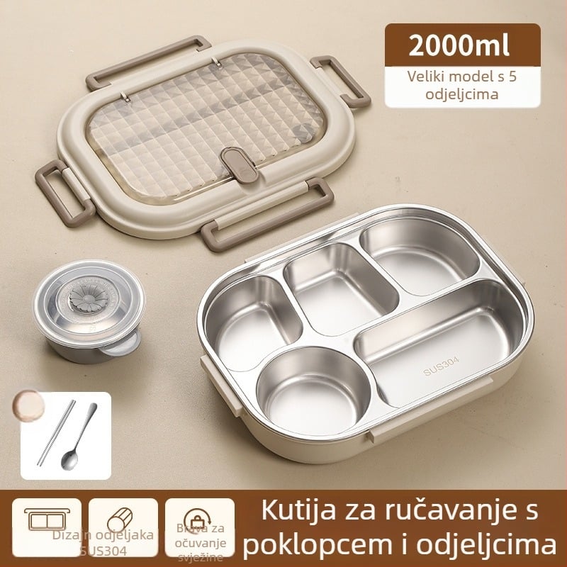 Kutija za užinu – 304 nehrđajući čelik + PP, izolirana, mikrorazina sigurn, 1–2 L, jedno/dvostruko sloj