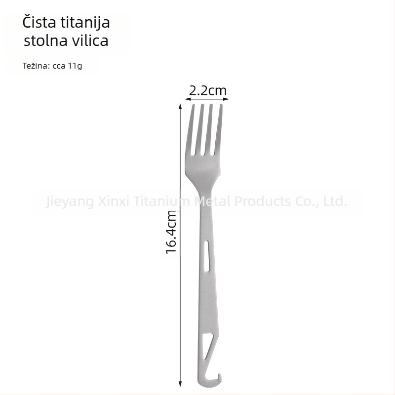 Kamperski pribor: 4-u-1 žlica za juhu, žlica za salatu, vilica za kolač i voće s otvaračem boca; čisti titan, moderan minimalistički stil, prenosan
