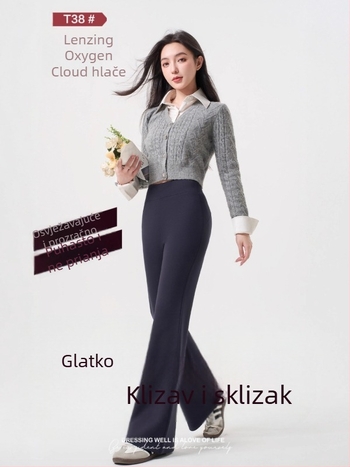 Ženske široke hlače od modalnog i poliestera, visokim strukom, dugačke, casual-elegantan stil za posao