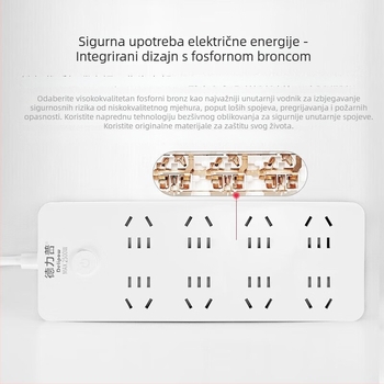 Delipu 8-gnjezdna utičnica s kabelom za kućnu i uredsku upotrebu – 220-250V, 2500W, bakreni vodič, PP kućište