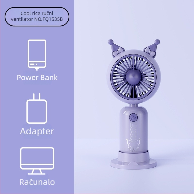 Ručni karikaturalni džepni ventilator s tiskom drške i karikaturalnim ušima, punjiv, ugrađena baterija 100-300 mAh, 5V, 5W, buka 36-45 dB, trajanje baterije 0-1 h
