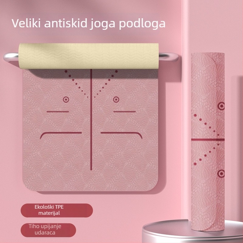 TPE joga podloga – sklopiva, ultra široka, ultra debela, protivklizna, ublažava udarce, tiha; Materijal: TPE; Debljina: 6 mm; Težina: 490 g; Vzor: linije poza