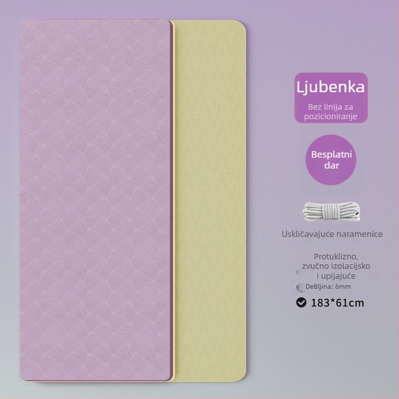 TPE joga podloga – sklopiva, ultra široka, ultra debela, protivklizna, ublažava udarce, tiha; Materijal: TPE; Debljina: 6 mm; Težina: 490 g; Vzor: linije poza