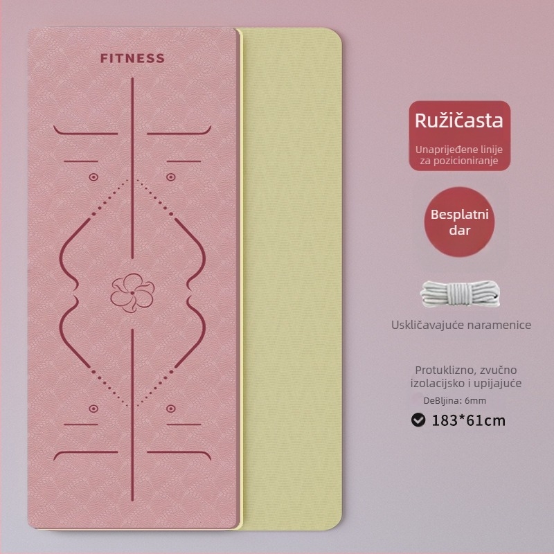 TPE joga podloga – sklopiva, ultra široka, ultra debela, protivklizna, ublažava udarce, tiha; Materijal: TPE; Debljina: 6 mm; Težina: 490 g; Vzor: linije poza