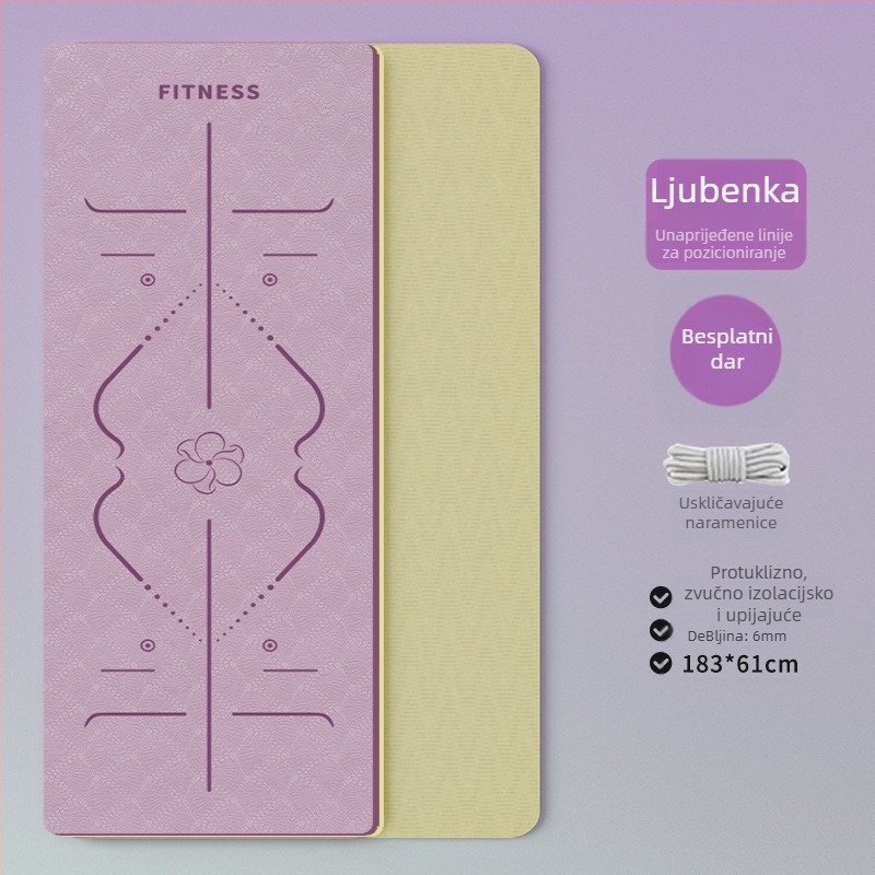 TPE joga podloga – sklopiva, ultra široka, ultra debela, protivklizna, ublažava udarce, tiha; Materijal: TPE; Debljina: 6 mm; Težina: 490 g; Vzor: linije poza