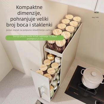 Izvlačna polica za začine u kuhinji, uski rub, karbonsko čelični materijal, organizator za boce začina na radnoj površini, minimalistički stil