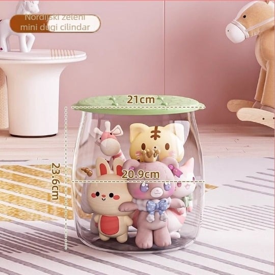 Stol za skladištenje igračaka, plastični, okrugli oblik, kapacitet 18L, nosivost 150kg, višestruka namjena