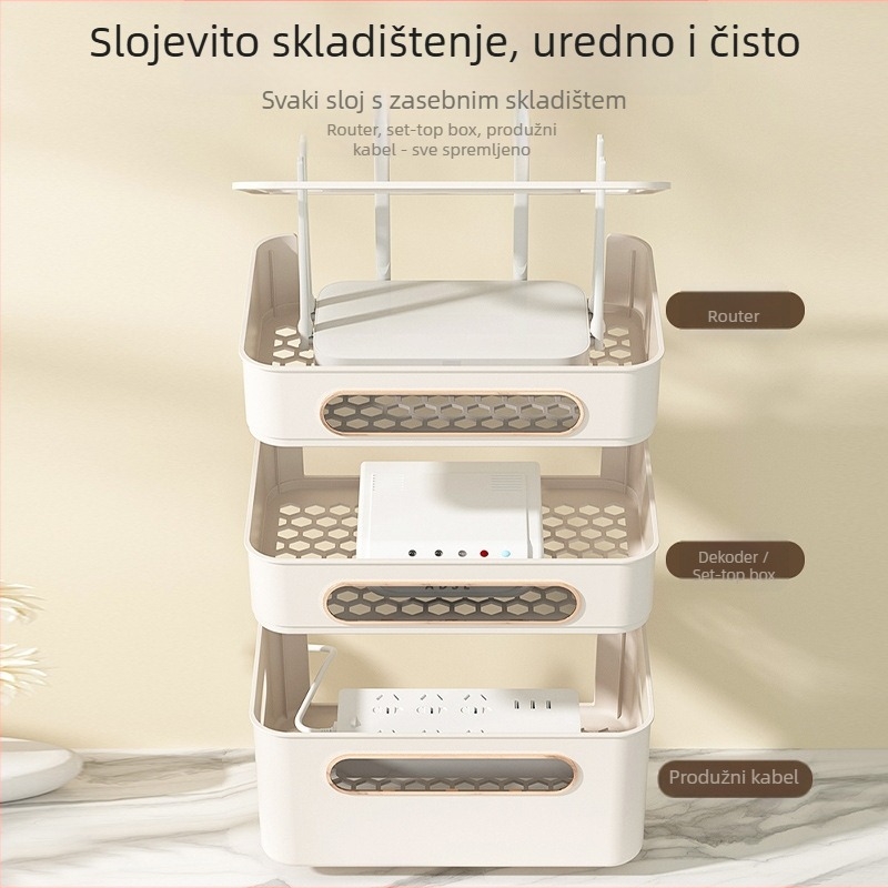 Plastična kutija za pohranu routera i set-top boxa — jednostavan modern dizajn, upravljanje kabelima za dnevni boravak, model 2024