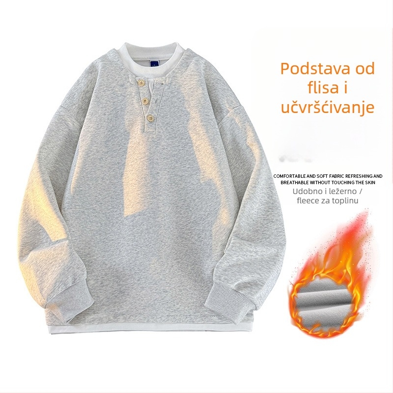Seegave fleec mikina s V-izrezom, udoban kroj, dugi rukavi, poliester, za muškarce