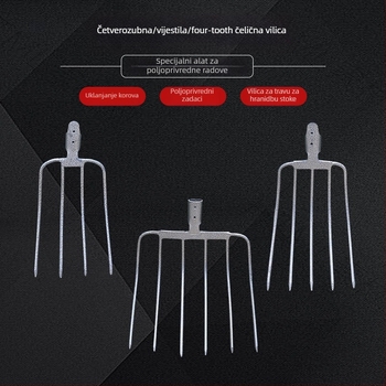 Čelična vrtna vilica za vrtlarstvo s drvenom drškom — model DT-black welded steel fork; težina 0,75 kg; tijelo: čelik; drška: drvo