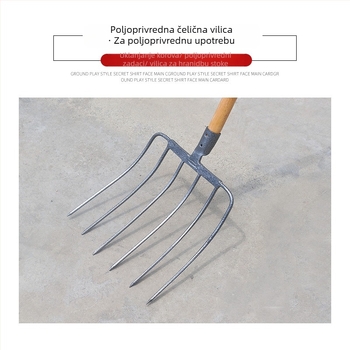 Čelična vrtna vilica za vrtlarstvo s drvenom drškom — model DT-black welded steel fork; težina 0,75 kg; tijelo: čelik; drška: drvo