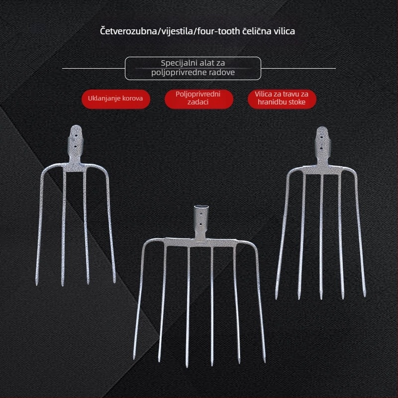 Čelična vrtna vilica za vrtlarstvo s drvenom drškom — model DT-black welded steel fork; težina 0,75 kg; tijelo: čelik; drška: drvo