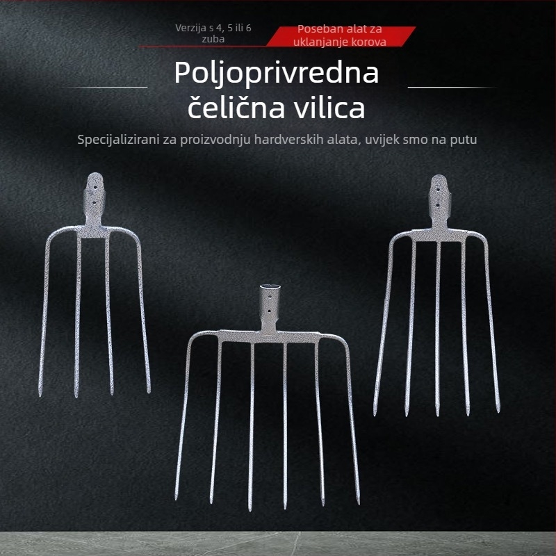 Čelična vrtna vilica za vrtlarstvo s drvenom drškom — model DT-black welded steel fork; težina 0,75 kg; tijelo: čelik; drška: drvo